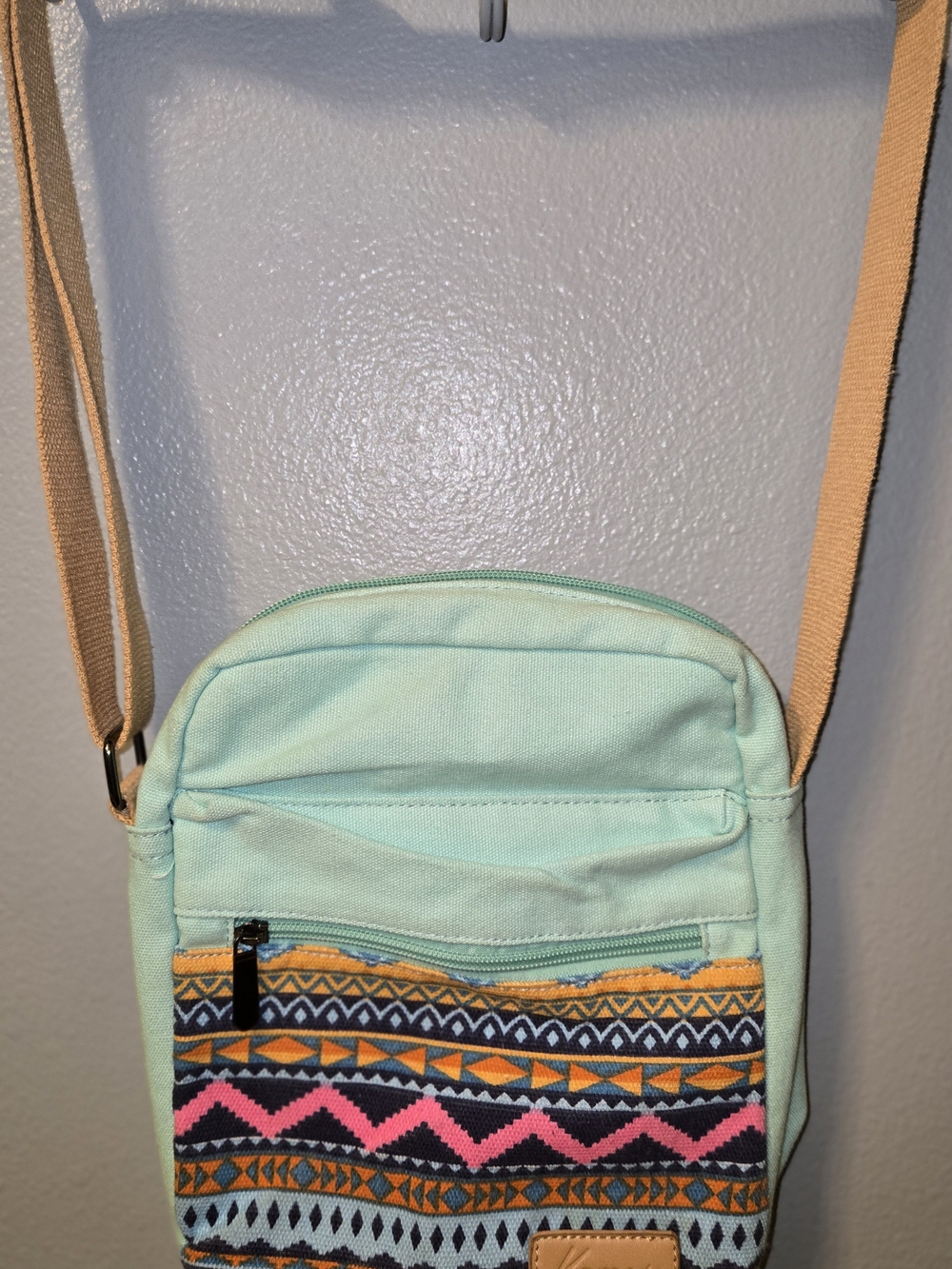 Mint Green Crossbody Bag with Tribal Accent